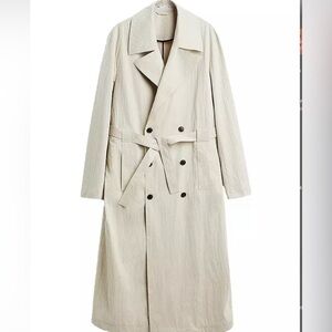 Long Double-Breasted Trench Coat in Light Beige